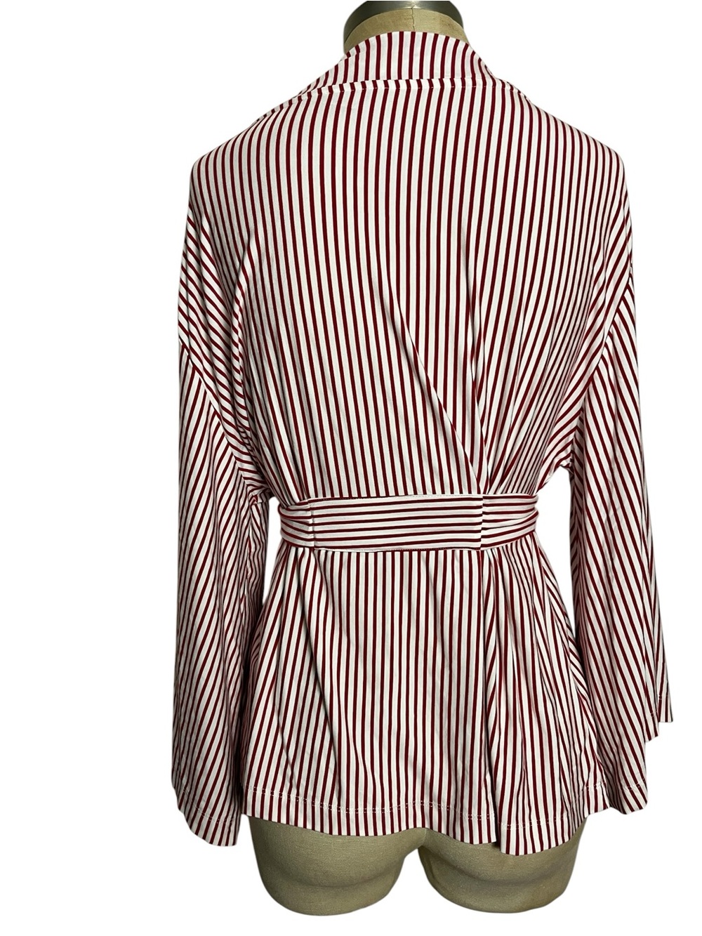 LAKE Pajama DreamModal Kimono Robe Wrap Top Red and White Striped Medium - Picture 8 of 11